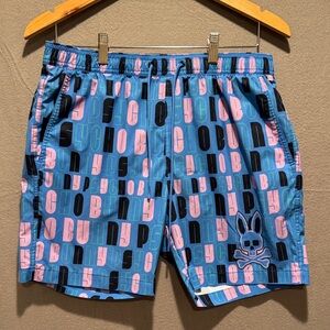 Psycho Bunny Blue and Pink Patterned Swim trunks